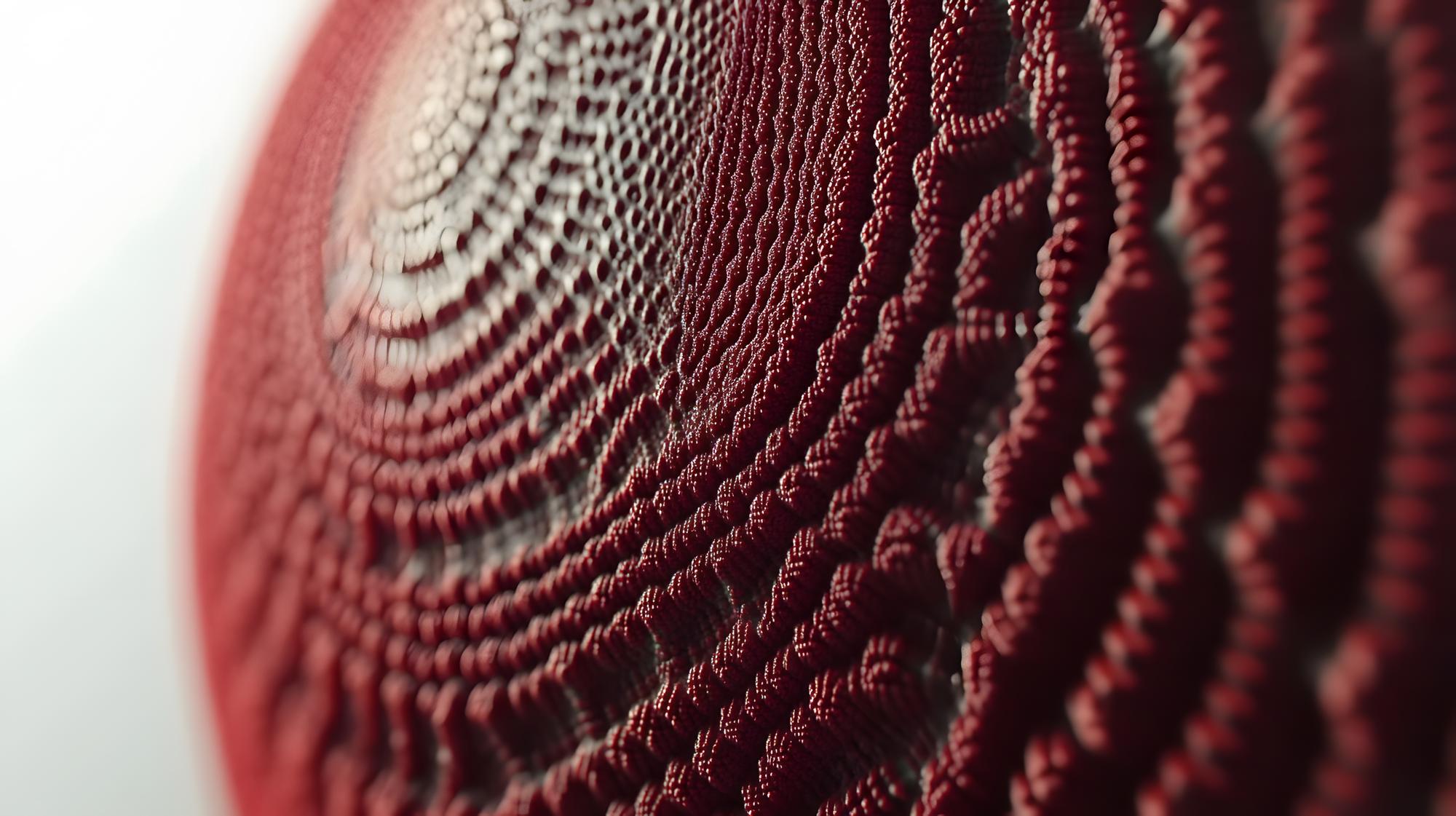 Close-up of modern embroidery on fabric with geometric pattern